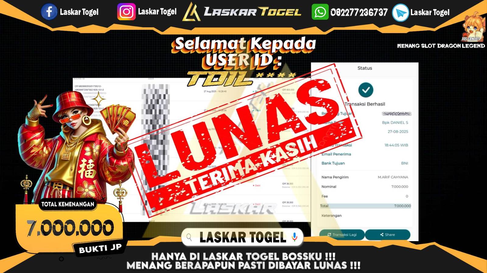 LASKARTOGEL JACKPOT SLOT DRAGON LEGEND Rp.7.000.000,- LUNAS