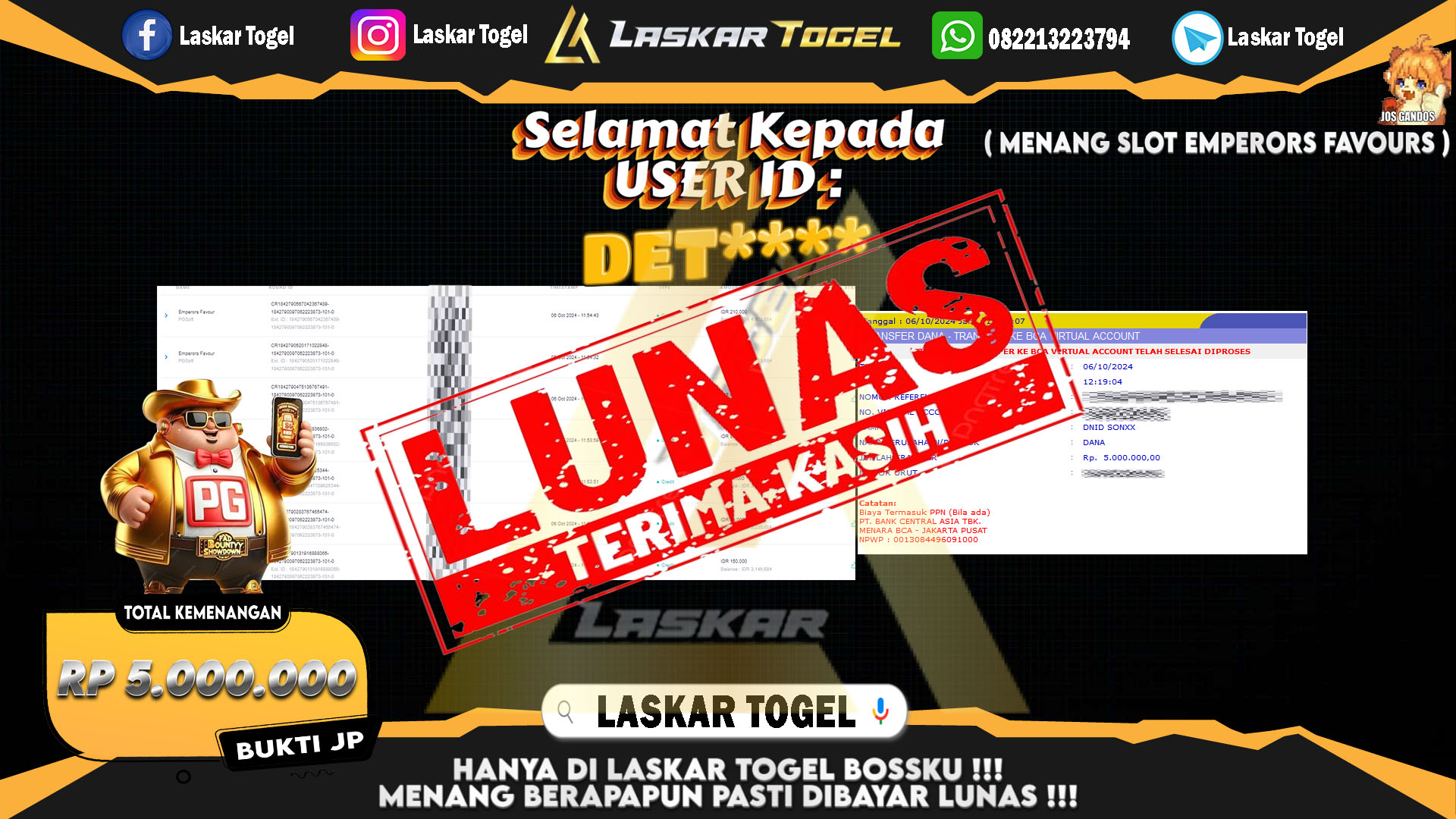 LASKARTOGEL JACKPOT SLOT EMPERORS FAVOURS Rp.5.000.000.,- LUNAS