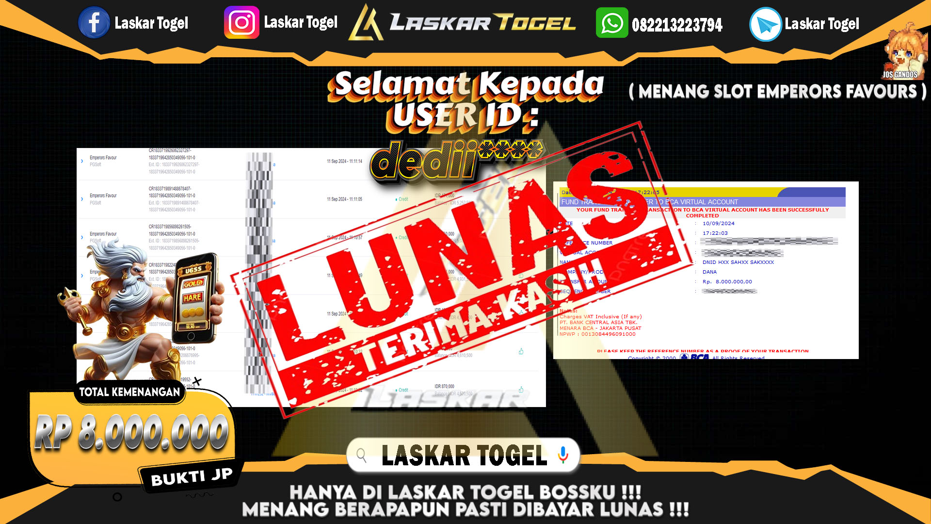 LASKARTOGEL JACKPOT TOGEL TOTO MACAU Rp.5.000.000.,- LUNAS