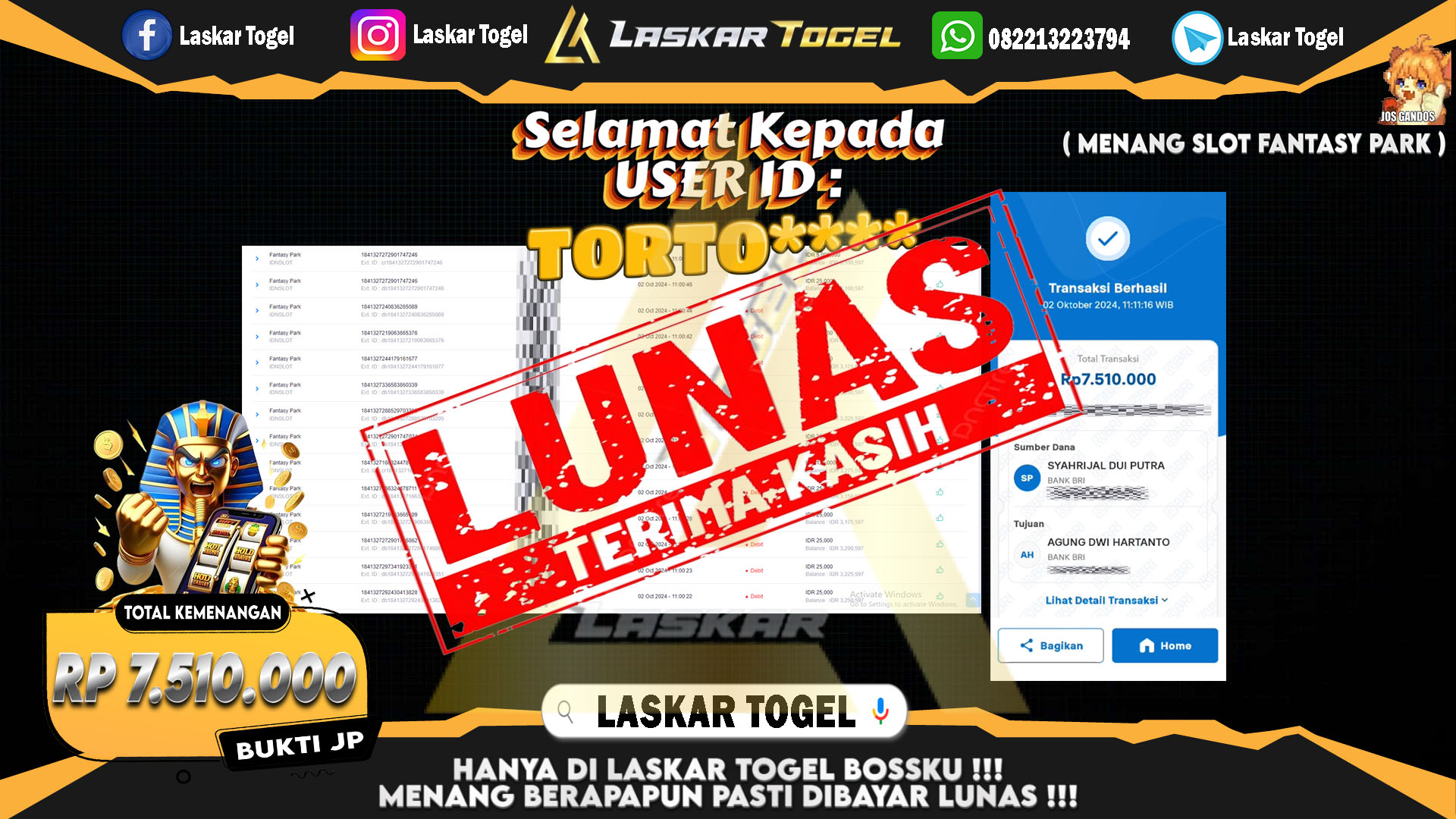 LASKARTOGEL JACKPOT SLOT FANTASY PARK Rp.7.510.000.,- LUNAS