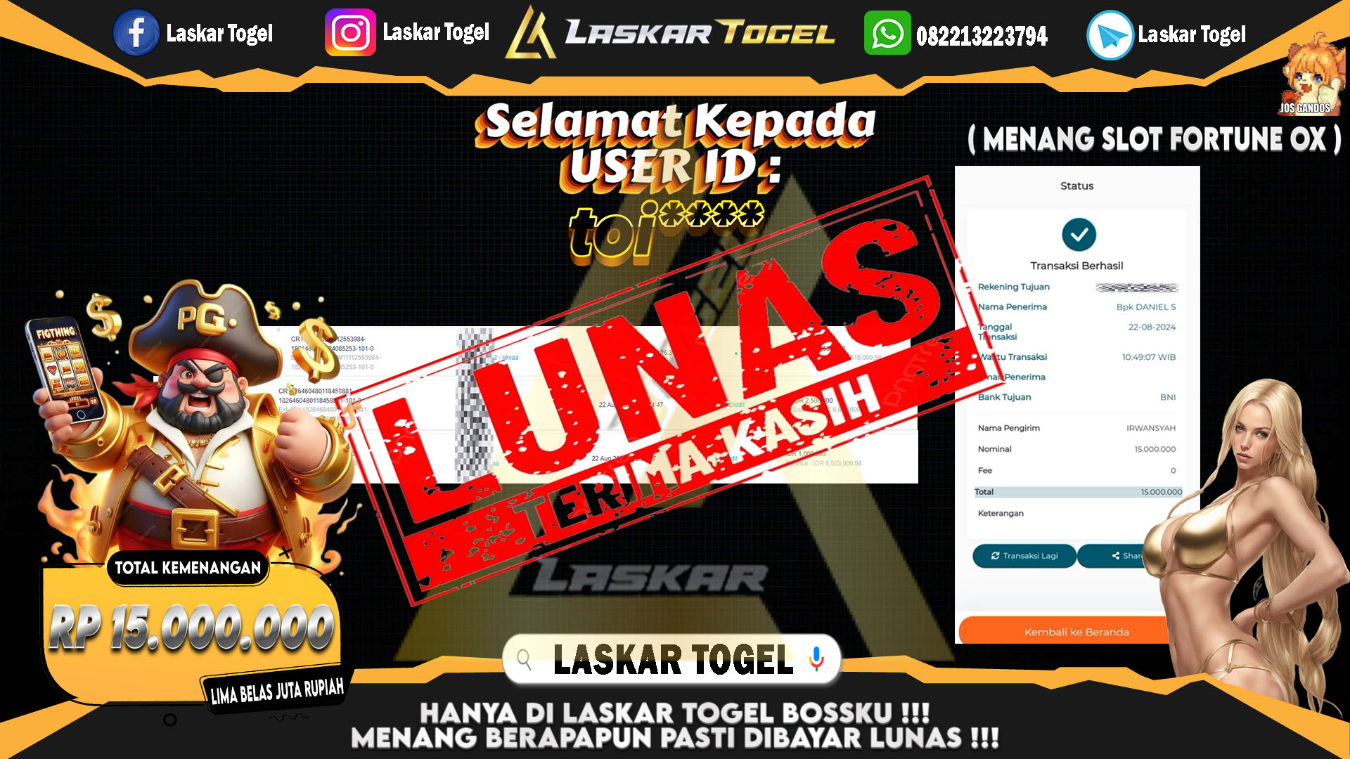 LASKARTOGEL JACKPOT TOGEL TOTO MACAU Rp.5.000.000.,- LUNAS