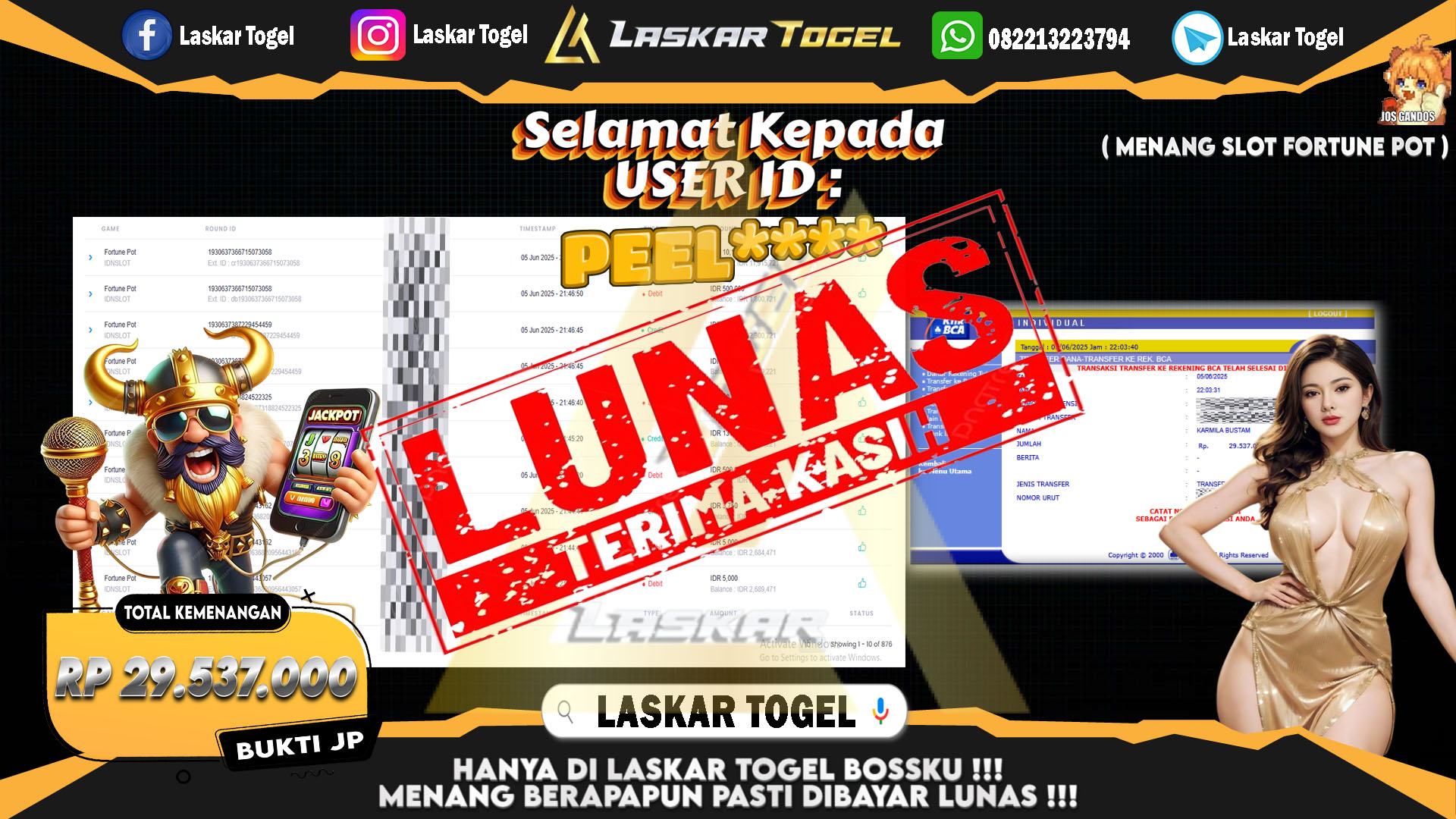 LASKARTOGEL JACKPOT SLOT FORTUNE POT Rp.29.537.000.,- LUNAS