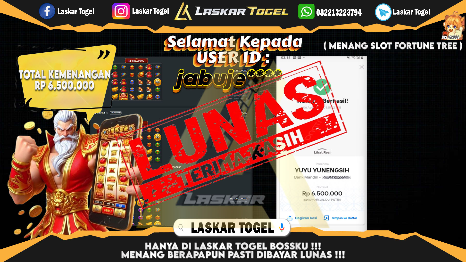 LASKARTOGEL JACKPOT TOGEL TOTO MACAU Rp.5.000.000.,- LUNAS