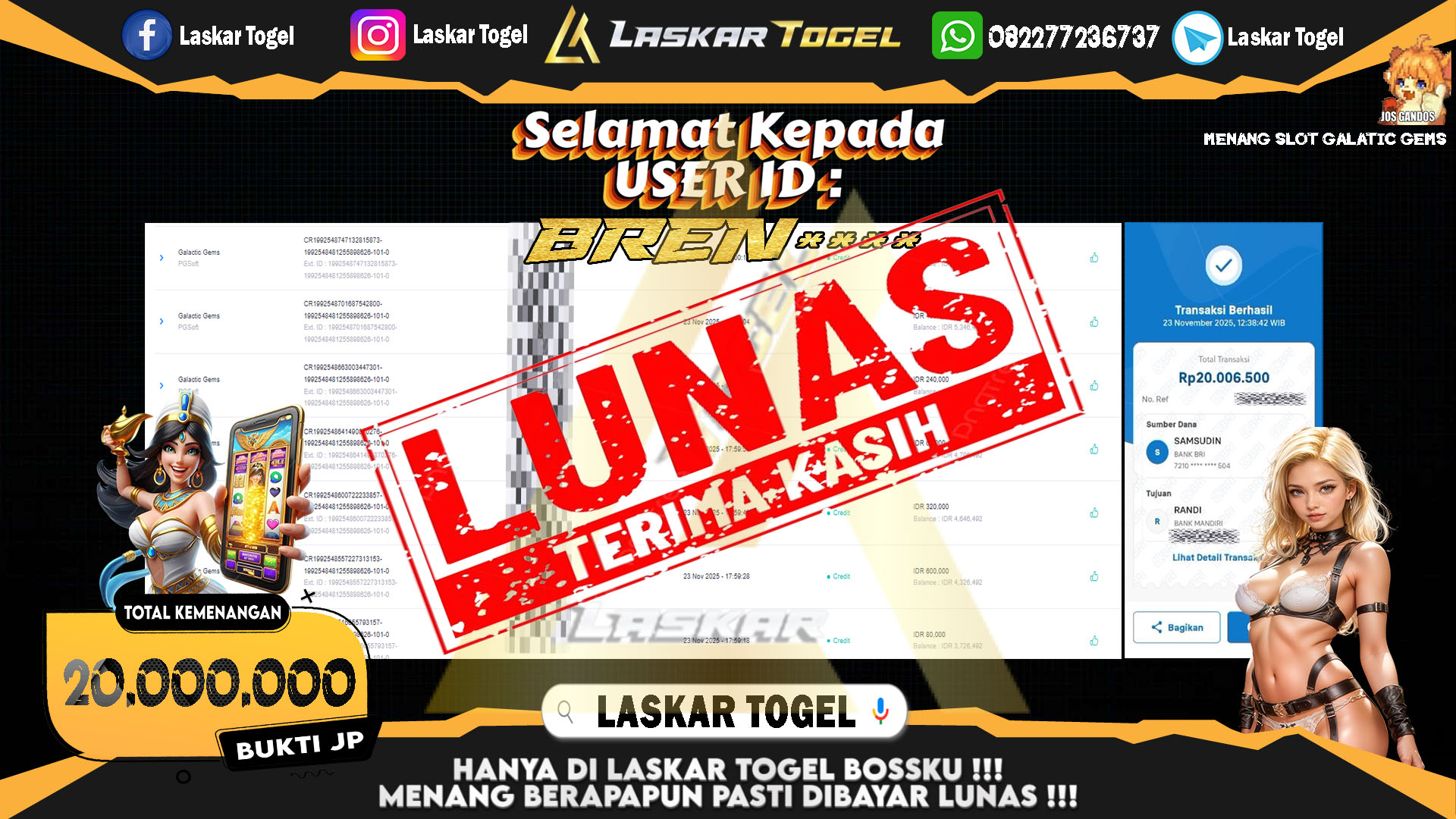 LASKARTOGEL JACKPOT SLOT GALATIC GEMS Rp.20.000.000,- LUNAS