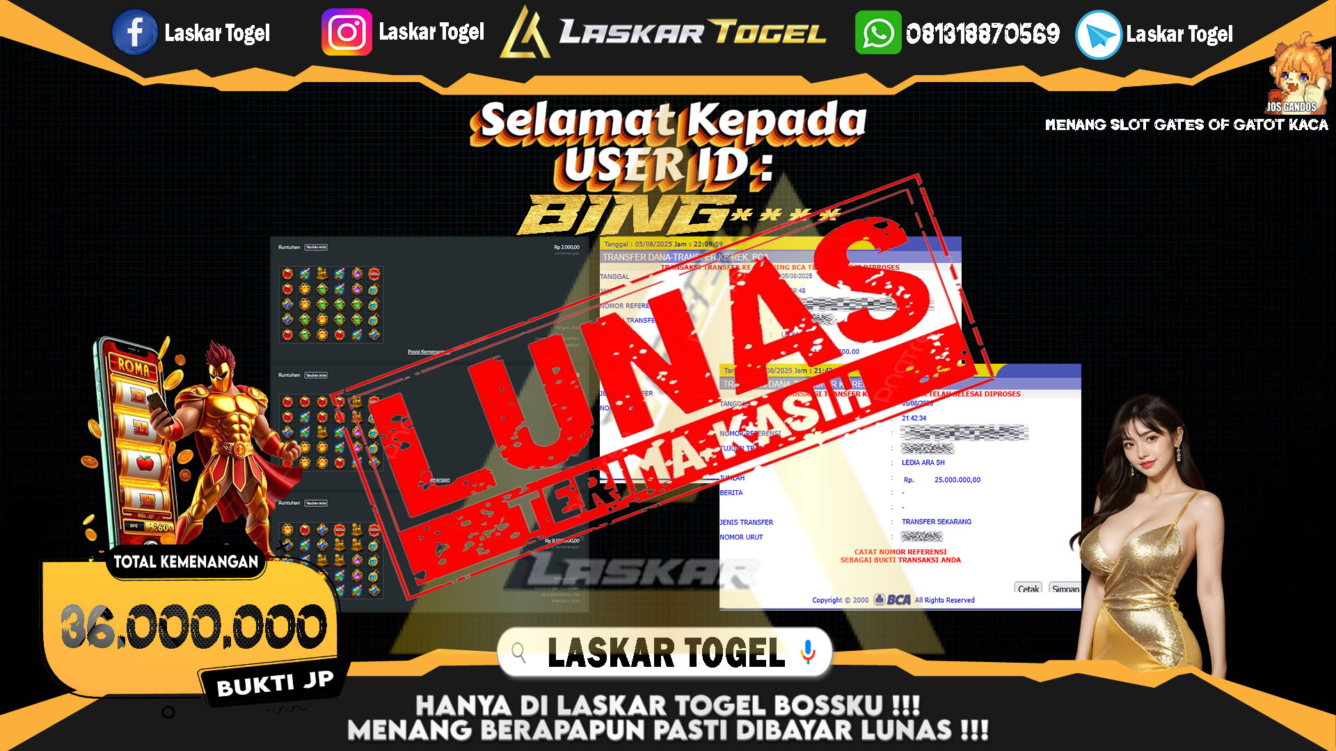 LASKARTOGEL JACKPOT SLOT GATES OF GATOT KACA Rp.36.000.000.,- LUNAS