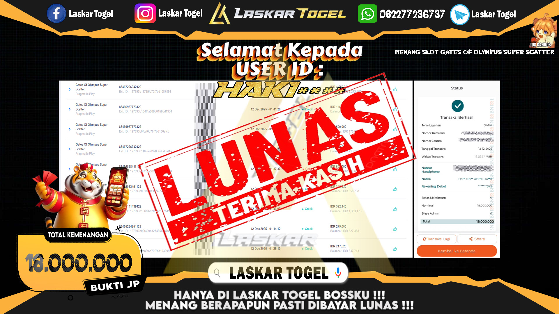 LASKARTOGEL JACKPOT SLOT GATES OF OLYMPUS SUPER SCATTER Rp.18.000.000,- LUNAS