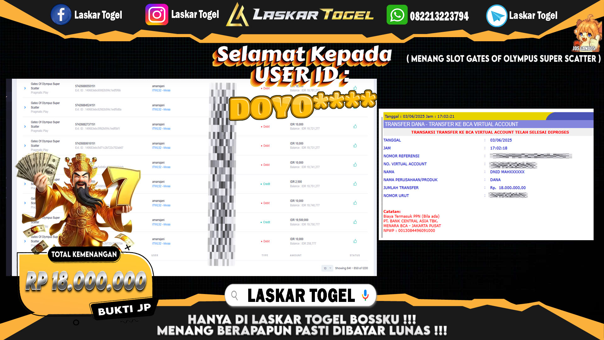 LASKARTOGEL JACKPOT SLOT GATES OF OLYMPUS SUPER SCATTER Rp.18.000.000.,- LUNAS