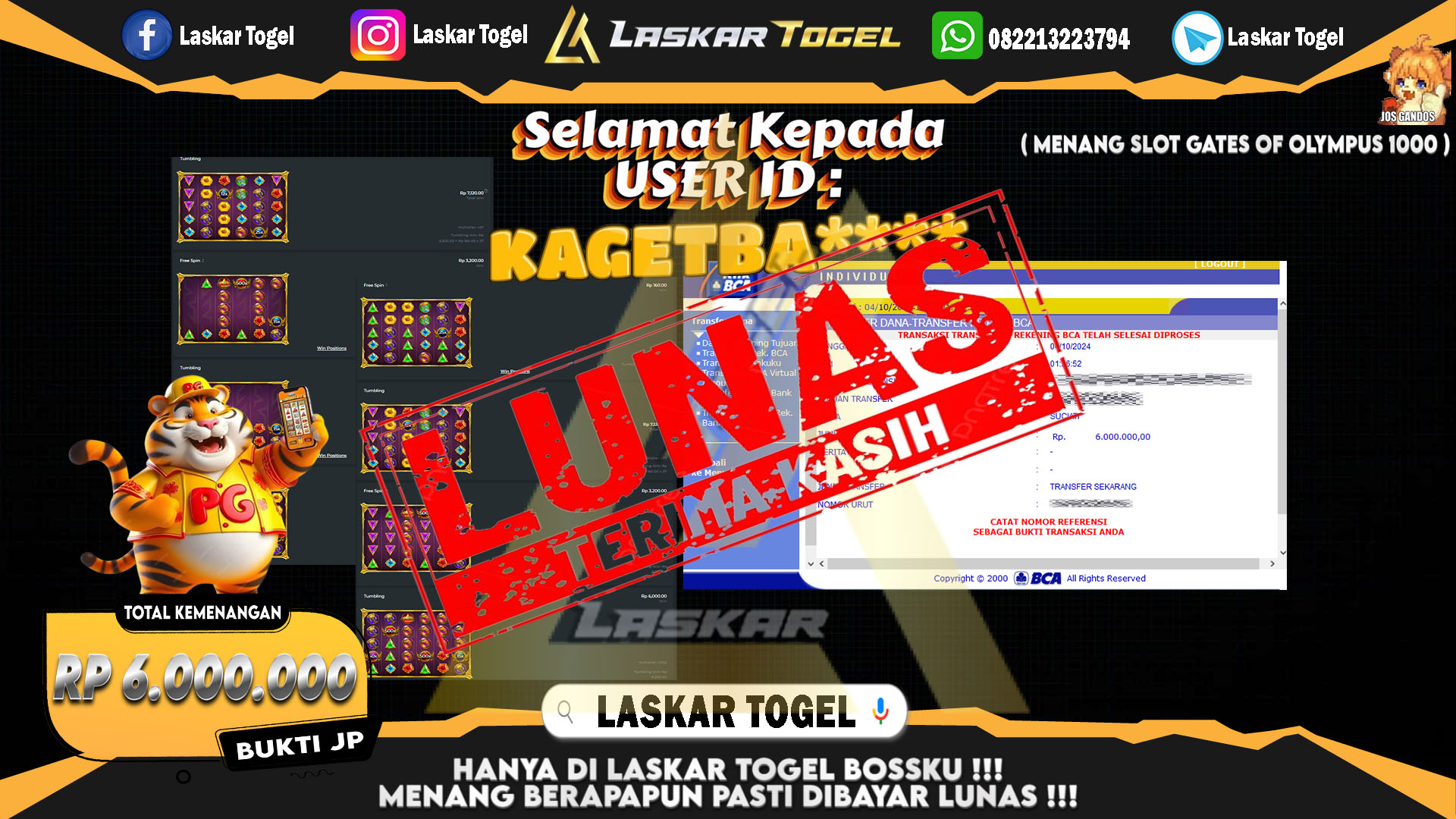 LASKARTOGEL JACKPOT SLOT GATES OF OLYMPUS 1000 Rp.6.000.000.,- LUNAS