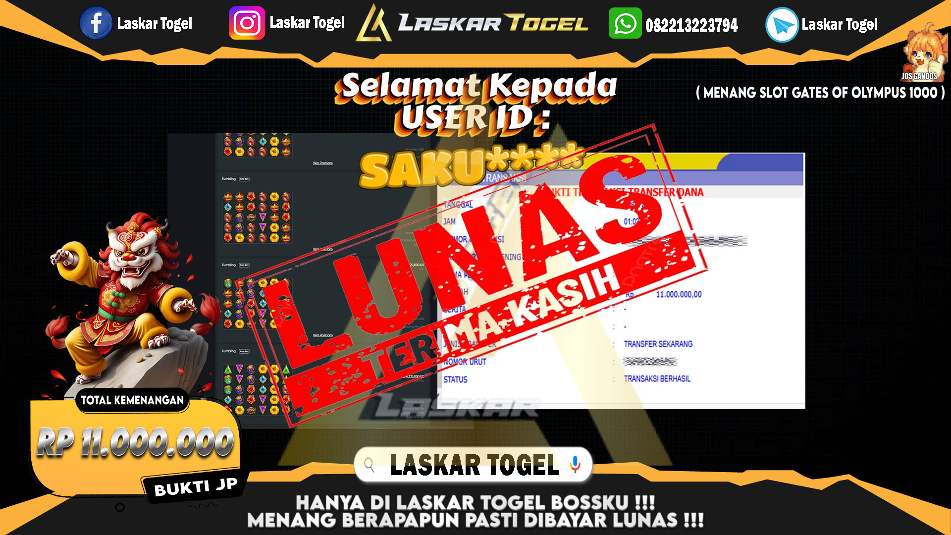 LASKARTOGEL JACKPOT SLOT GATES OF OLYMPUS 1000 Rp.11.000.000.,- LUNAS