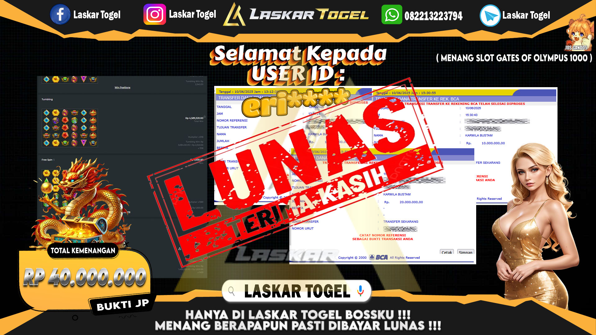 LASKARTOGEL JACKPOT SLOT GATES OF OLYMPUS 1000 Rp.40.000.000.,- LUNAS