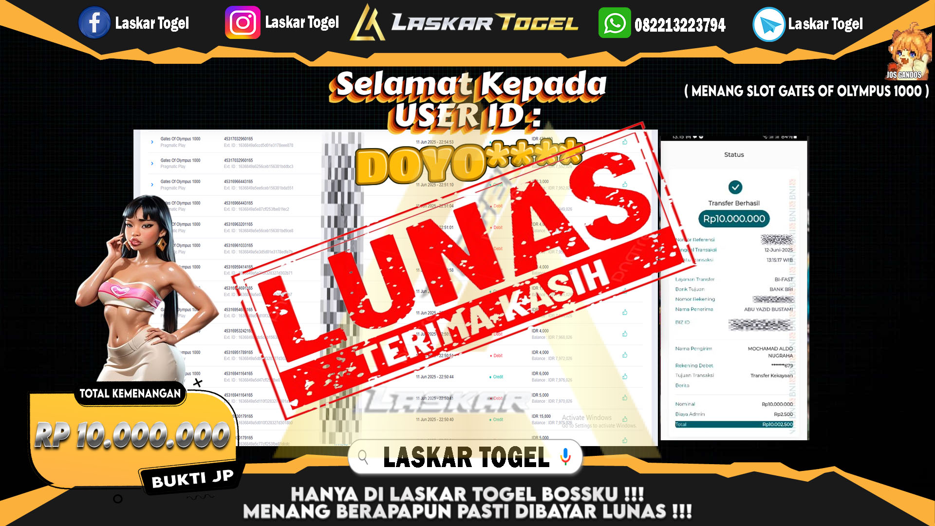 LASKARTOGEL JACKPOT SLOT GATES OF OLYMPUS 1000 Rp.10.000.000.,- LUNAS