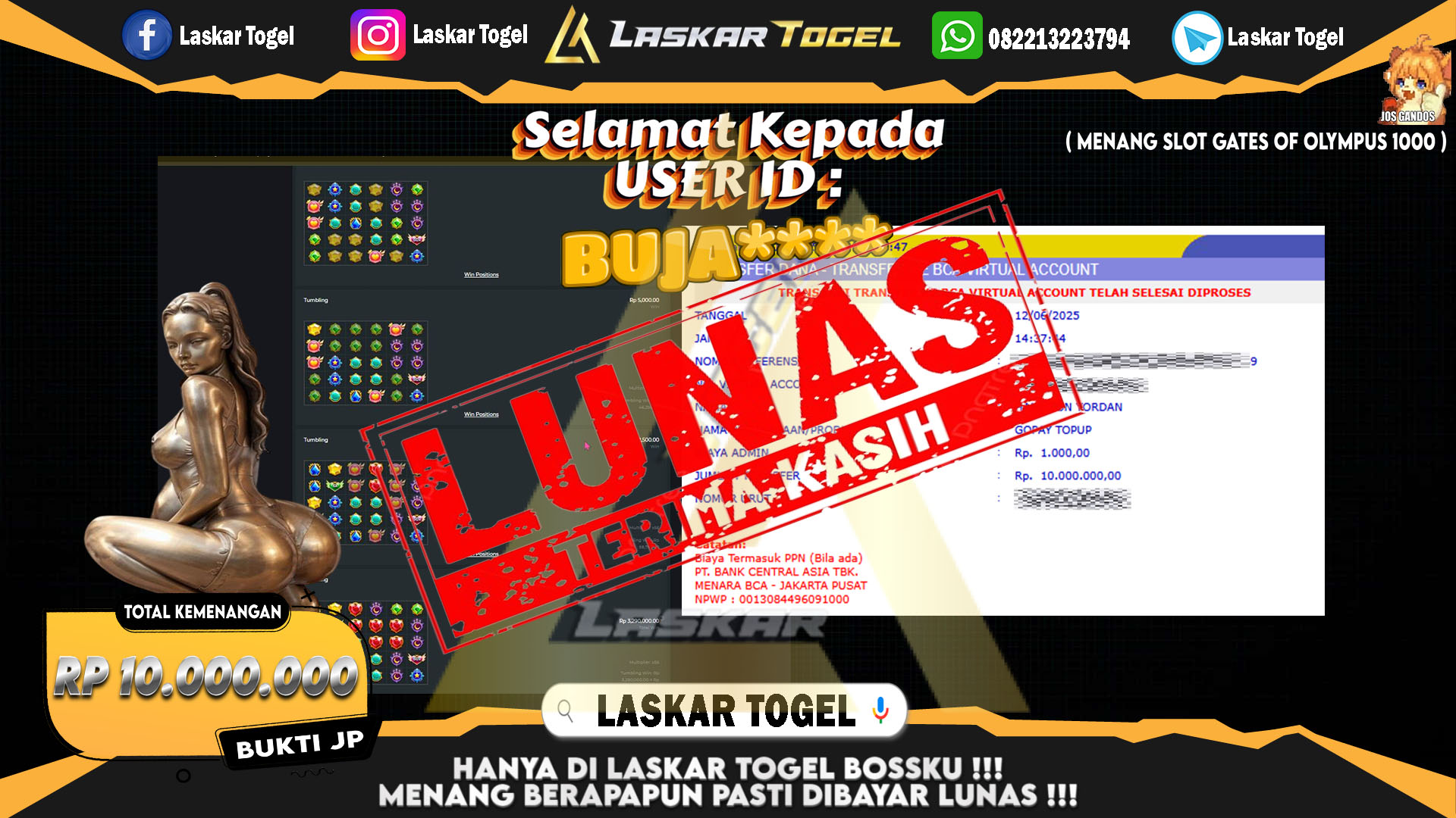 LASKARTOGEL JACKPOT SLOT GATES OF OLYMPUS 1000 Rp.10.000.000.,- LUNAS