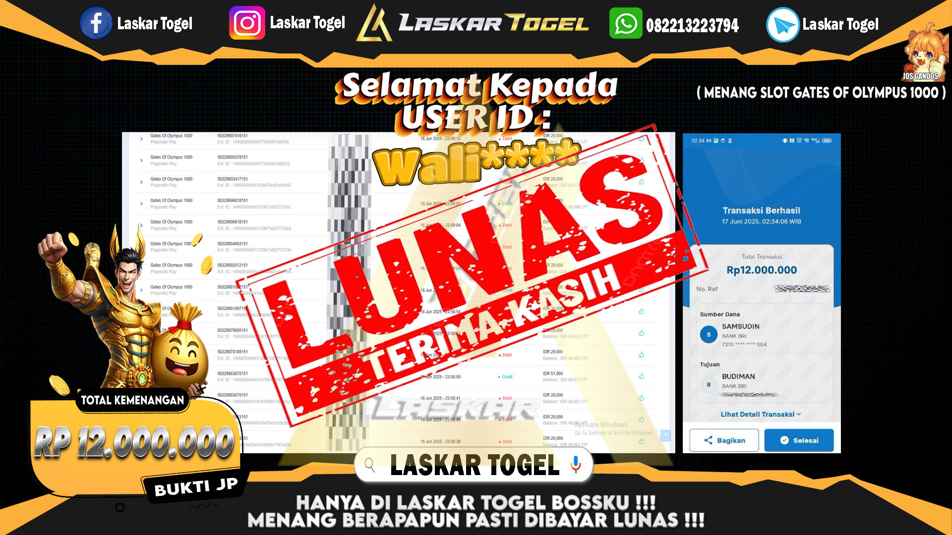 LASKARTOGEL JACKPOT SLOT GATES OF OLYMPUS 1000 Rp.12.000.000.,- LUNAS