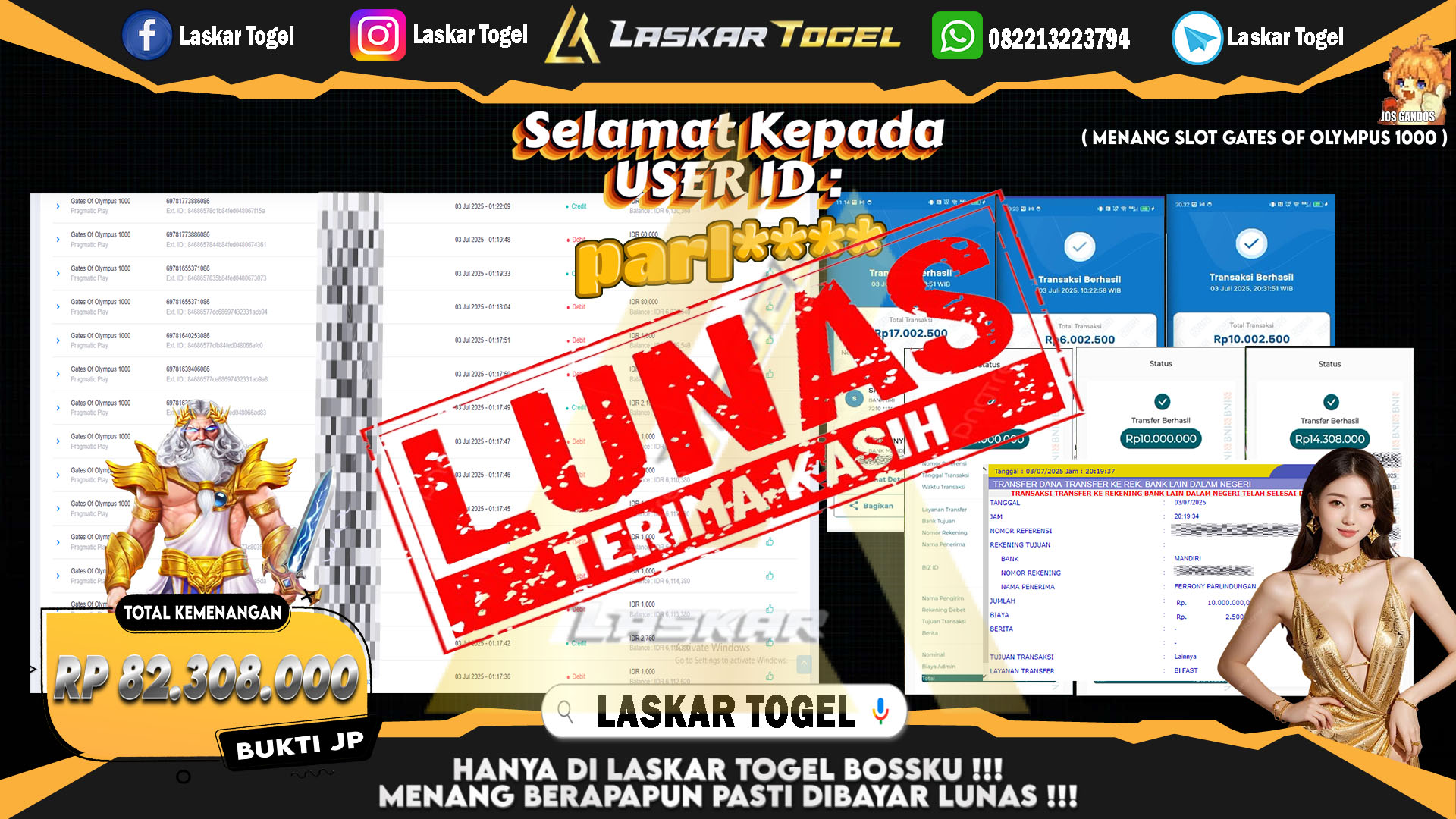 LASKARTOGEL JACKPOT SLOT GATES OF OLYMPUS 1000 Rp.82.308.000.,- LUNAS