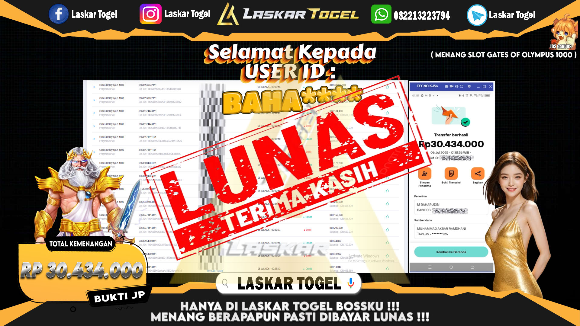 LASKARTOGEL JACKPOT SLOT GATES OF OLYMPUS 1000 Rp.30.434.000.,- LUNAS