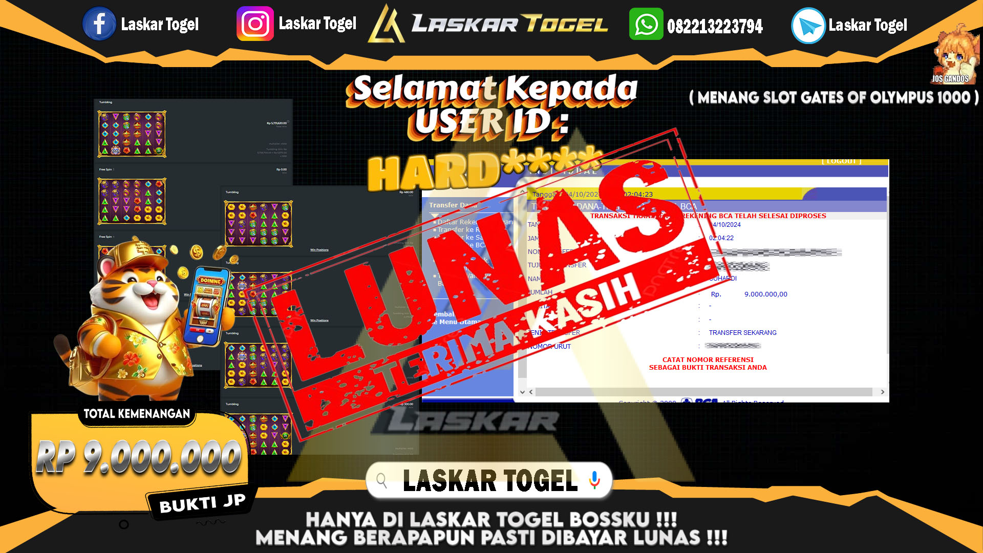 LASKARTOGEL JACKPOT SLOT GATES OF OLYMPUS 1000 Rp.9.000.000.,- LUNAS