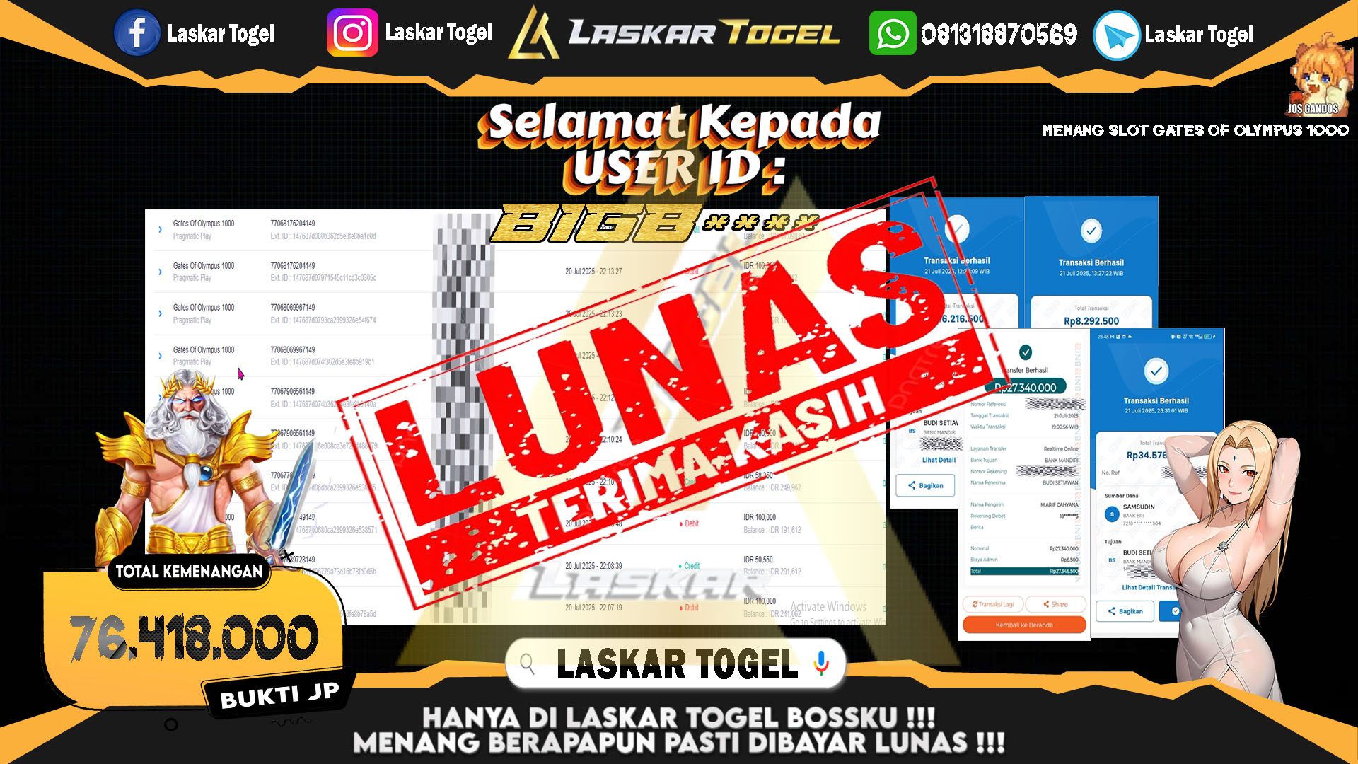 LASKARTOGEL JACKPOT SLOT GATES OF OLYMPUS 1000 Rp.76.418.000.,- LUNAS