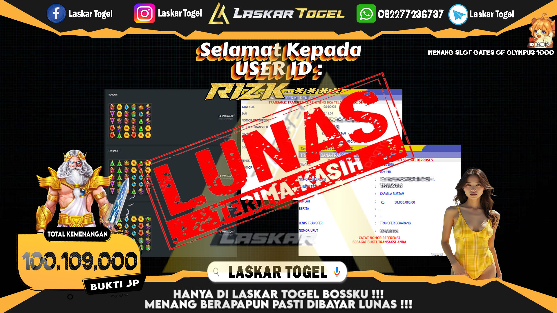 LASKARTOGEL JACKPOT SLOT GATES OF OLYMPUS 1000 Rp.100.109.000.,- LUNAS