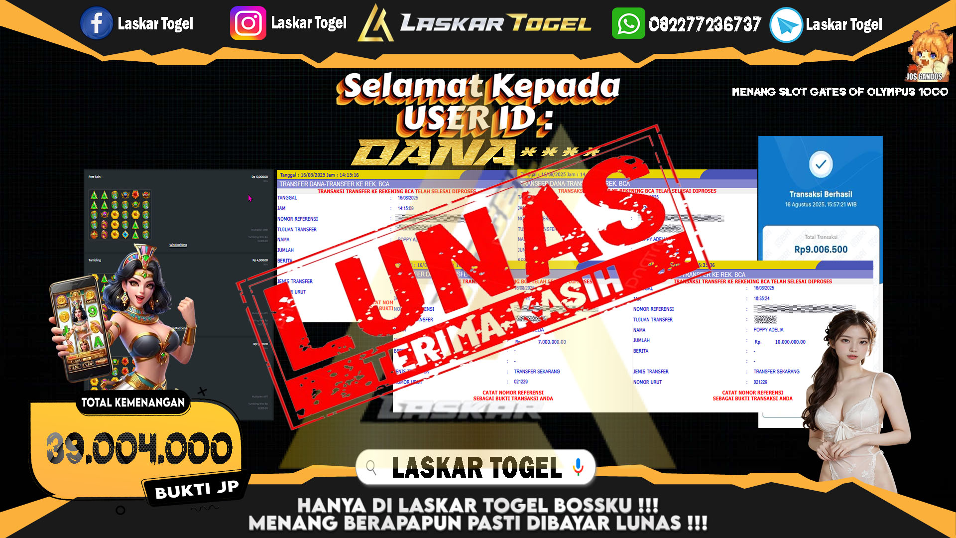 LASKARTOGEL JACKPOT SLOT GATES OF OLMYPUS 1000 Rp.39.004.000.,- LUNAS
