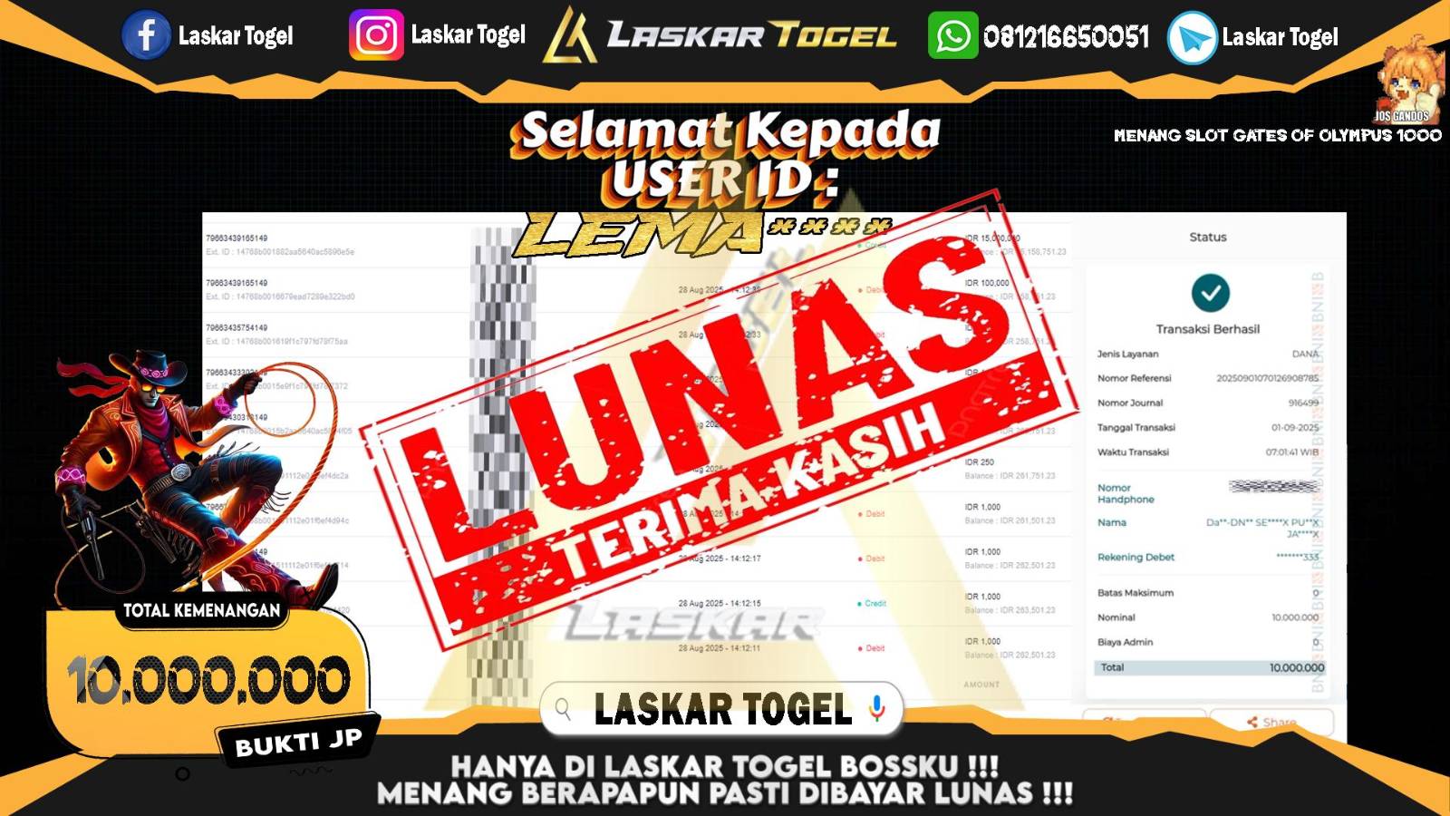 LASKARTOGEL JACKPOT SLOT GATES OF OLYMPUS 1000 Rp.10.000.000,- LUNAS