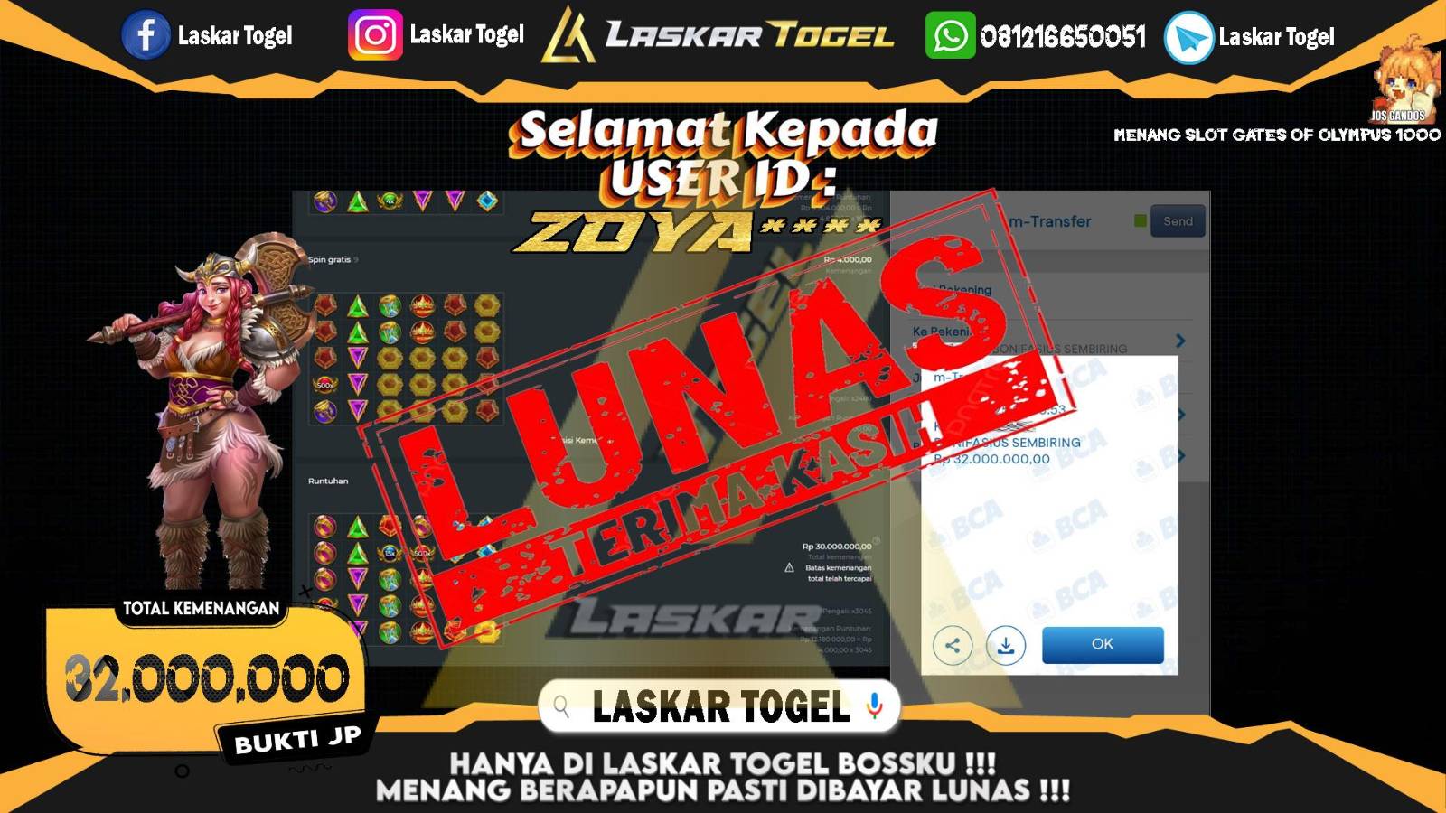 LASKARTOGEL JACKPOT SLOT GATES OF OLYMPUS 1000 Rp.32.000.000,- LUNAS