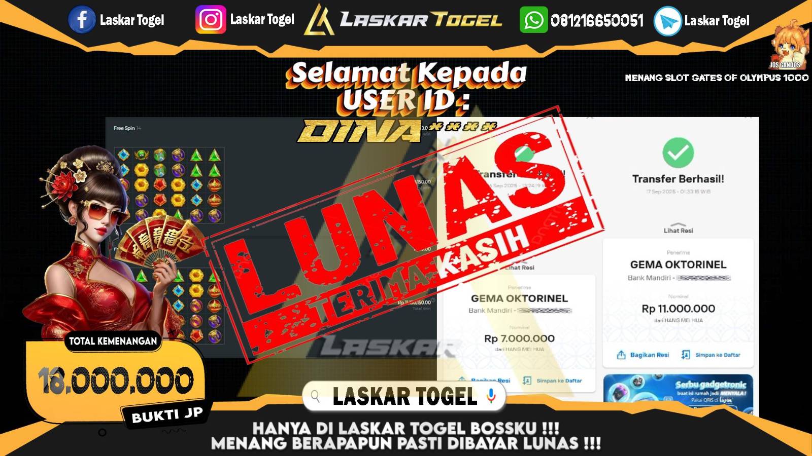 LASKARTOGEL JACKPOT SLOT GATES OF OLYMPUS 1000 Rp.18.000.000,- LUNAS