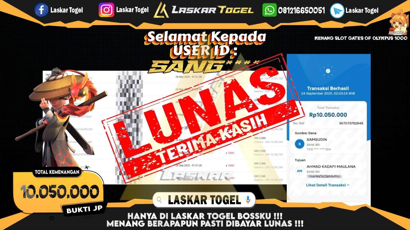 LASKARTOGEL JACKPOT SLOT GATES OF OLYMPUS 1000 Rp.10.050.000,- LUNAS