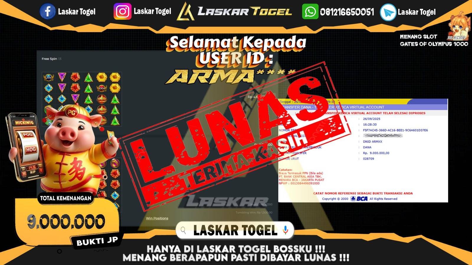 LASKARTOGEL JACKPOT SLOT GATES OF OLYMPUS 1000 Rp.9.000.000,- LUNAS