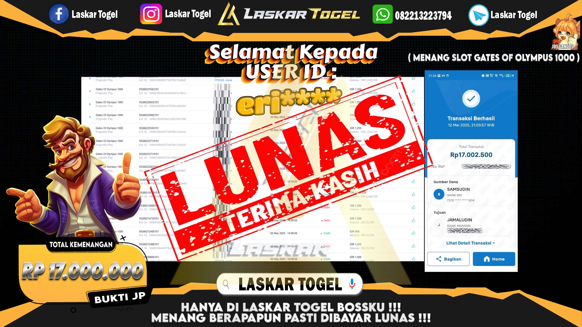 LASKARTOGEL JACKPOT SLOT GATES OF OLYMPUS 1000 Rp.17.000.000.,- LUNAS