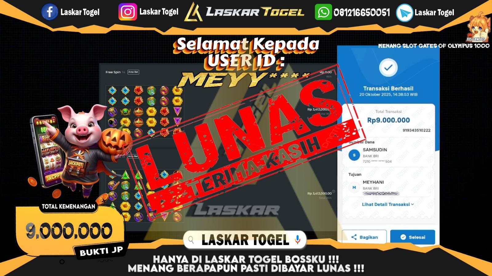 LASKARTOGEL JACKPOT SLOT GATES OF OLYMPUS 1000 Rp.9.000.000,- LUNAS
