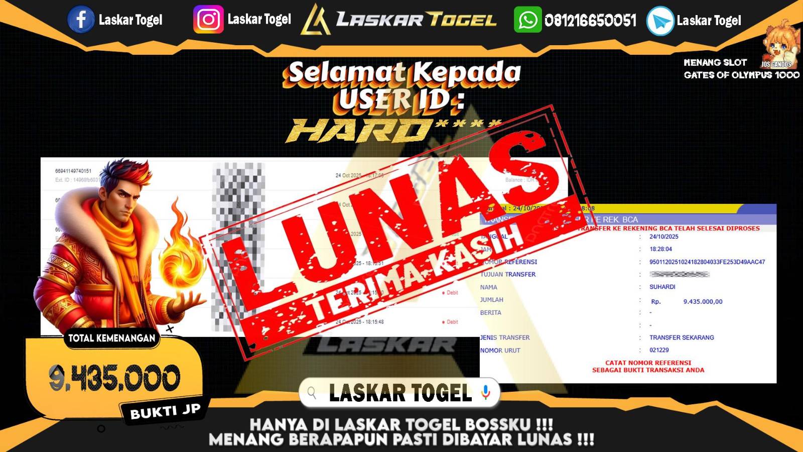 LASKARTOGEL JACKPOT SLOT GATES OF OLYMPUS 1000 Rp.9.435.000,- LUNAS