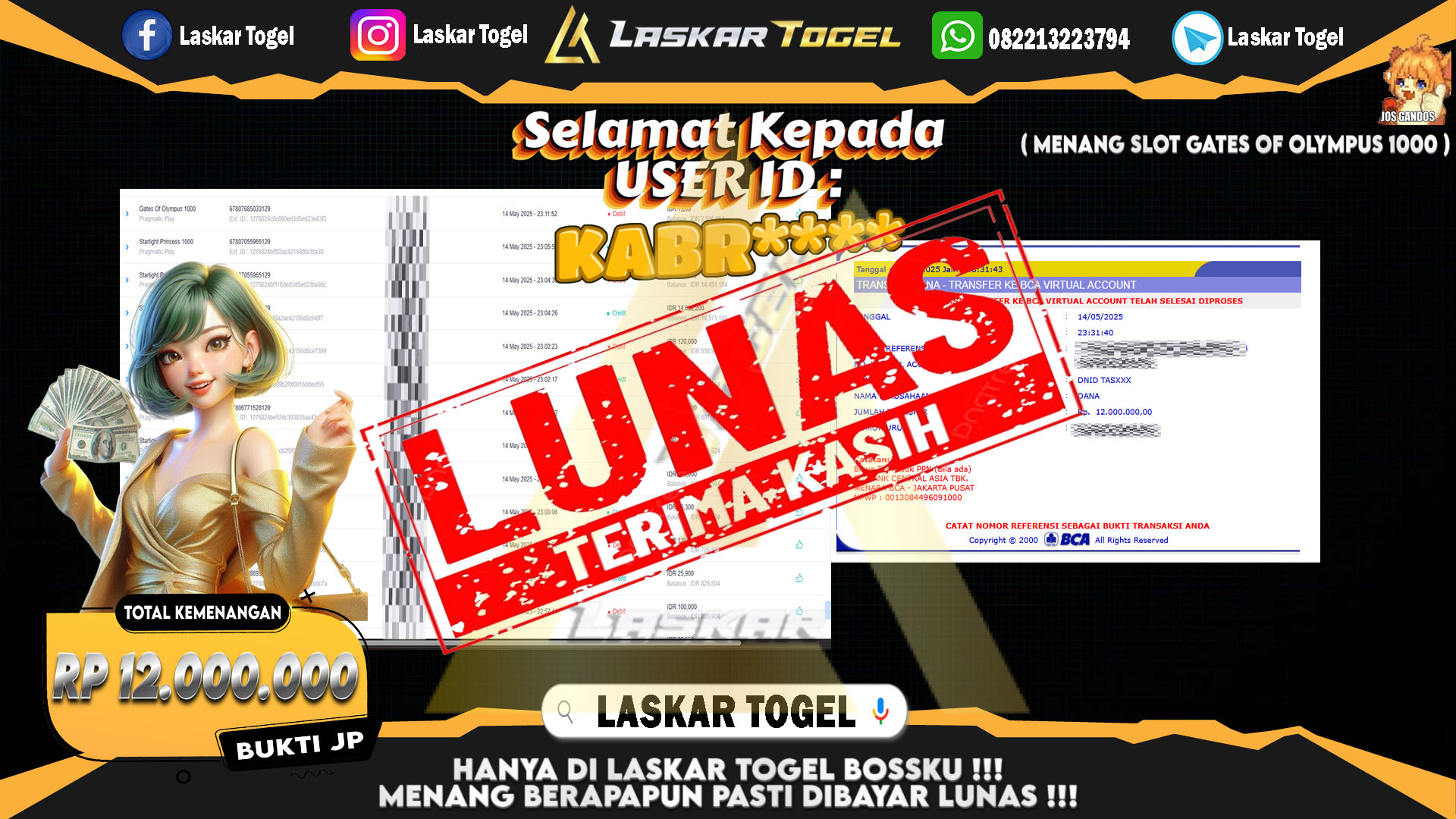 LASKARTOGEL JACKPOT SLOT GATES OF OLYMPUS 1000 Rp.12.000.000.,- LUNAS