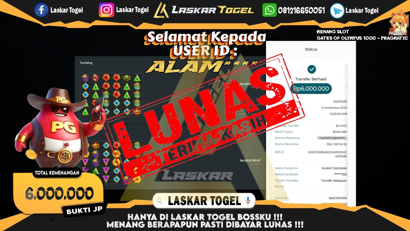 LASKARTOGEL JACKPOT SLOT GATES OF OLYMPUS 1000 Rp.6.000.000,- LUNAS
