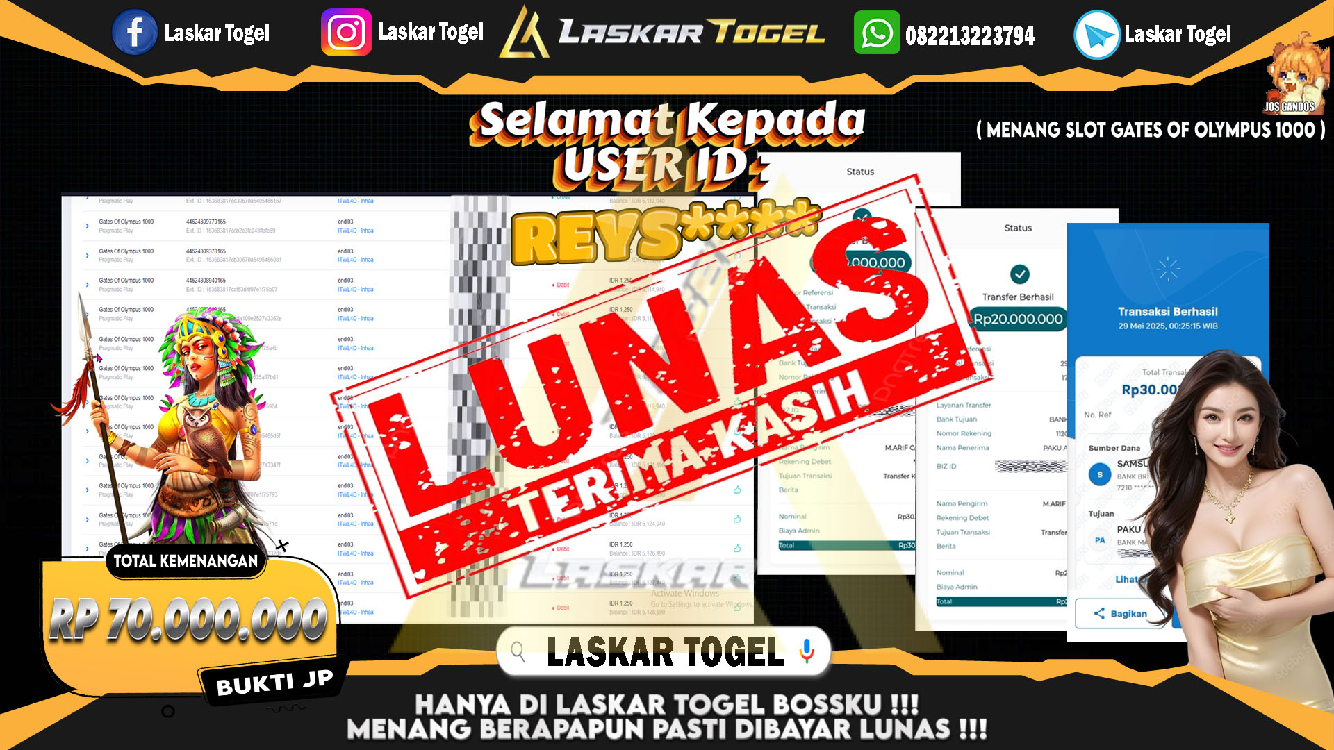 LASKARTOGEL JACKPOT SLOT GATES OF OLYMPUS 1000 Rp.70.000.000.,- LUNAS