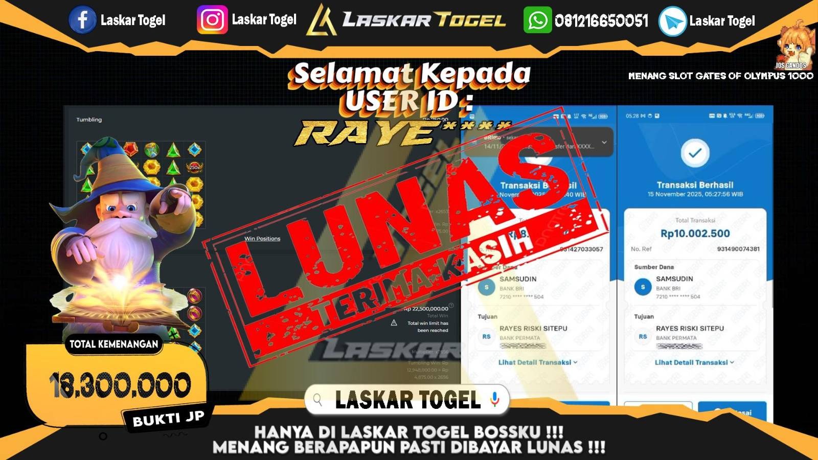 LASKARTOGEL JACKPOT SLOT GATES OF OLYMPUS 1000 Rp.18.300.000,- LUNAS