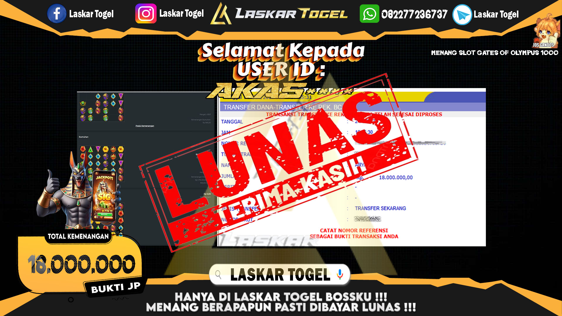 LASKARTOGEL JACKPOT SLOT GATES OF OLYMPUS 1000 Rp.18.000.000,- LUNAS