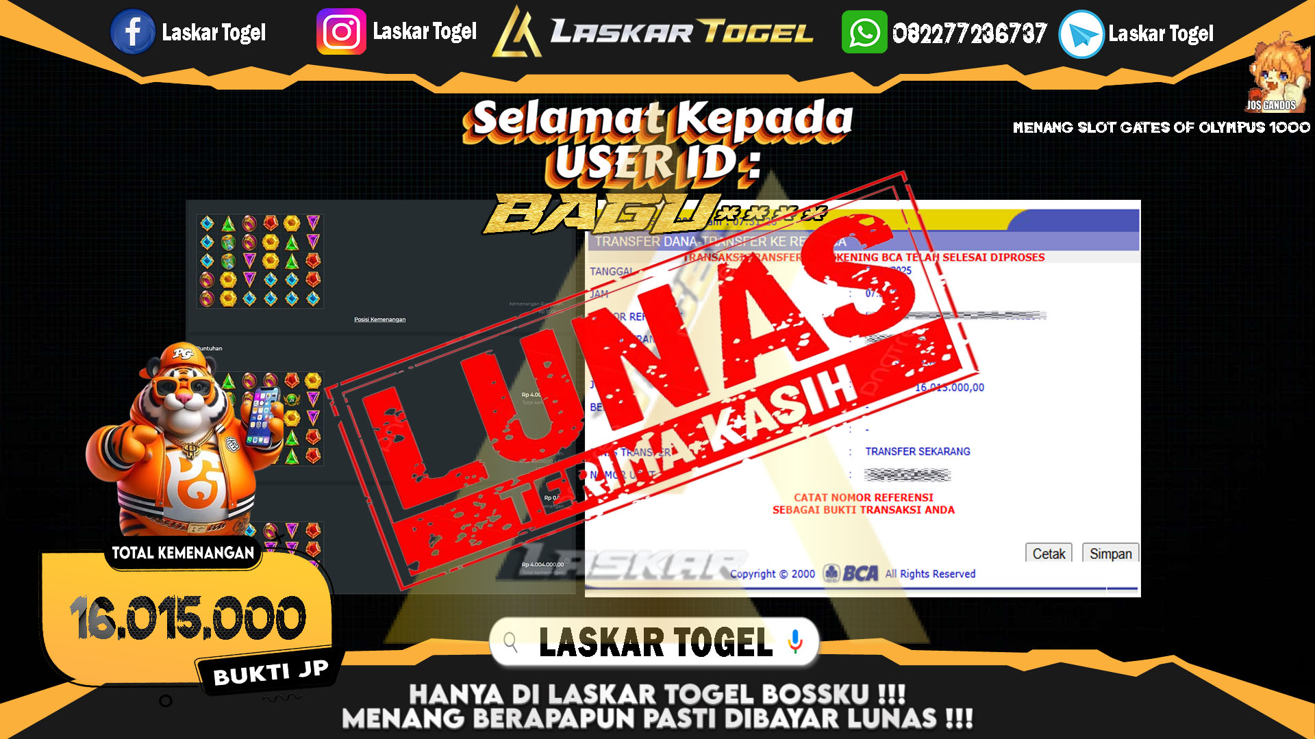 LASKARTOGEL JACKPOT SLOT GATES OF OLYMPUS 1000 Rp.16.015.000,- LUNAS