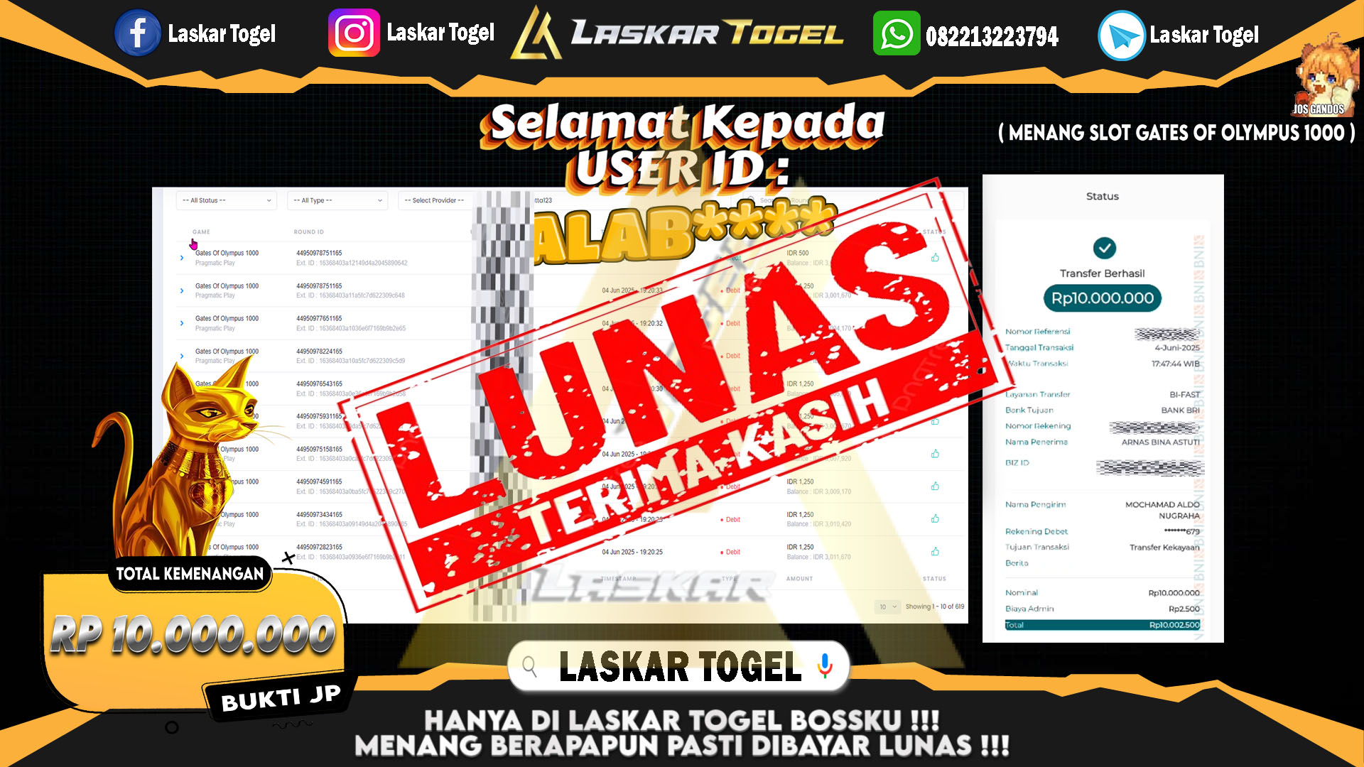 LASKARTOGEL JACKPOT SLOT GATES OF OLYMPUS 1000 Rp.10.000.000.,- LUNAS