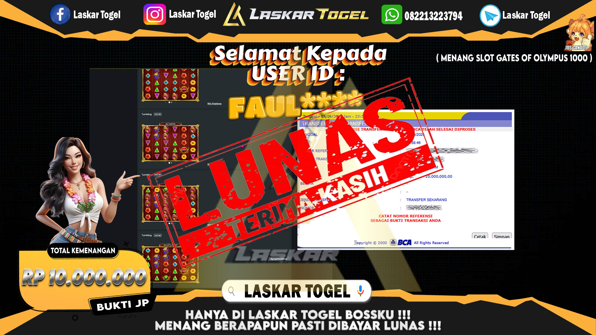 LASKARTOGEL JACKPOT SLOT GATES OF OLYMPUS 1000 Rp.10.000.000.,- LUNAS