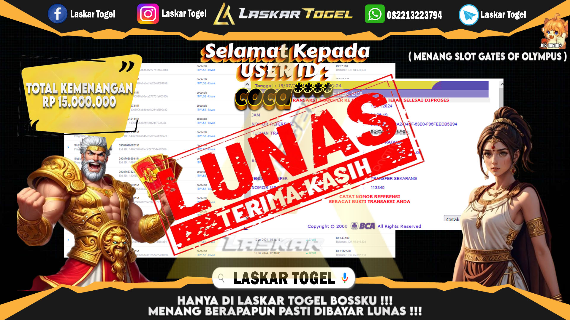 LASKARTOGEL JACKPOT  SLOT GATES OF OLYMPUS Rp.15.000.000.,- LUNAS
