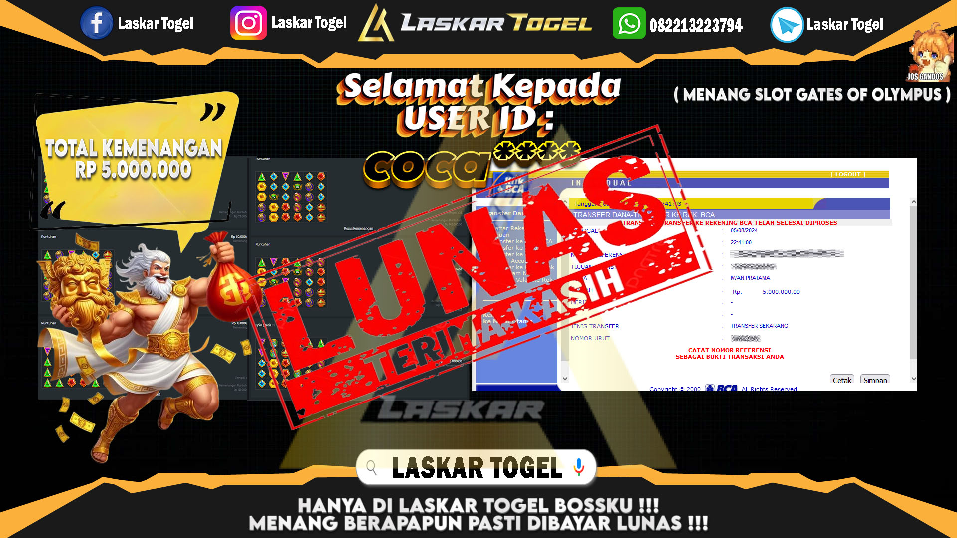 LASKARTOGEL JACKPOT TOGEL TOTO MACAU Rp.5.000.000.,- LUNAS