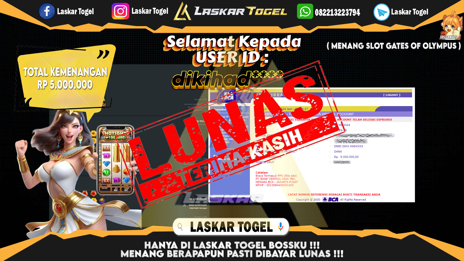 LASKARTOGEL JACKPOT TOGEL TOTO MACAU Rp.5.000.000.,- LUNAS