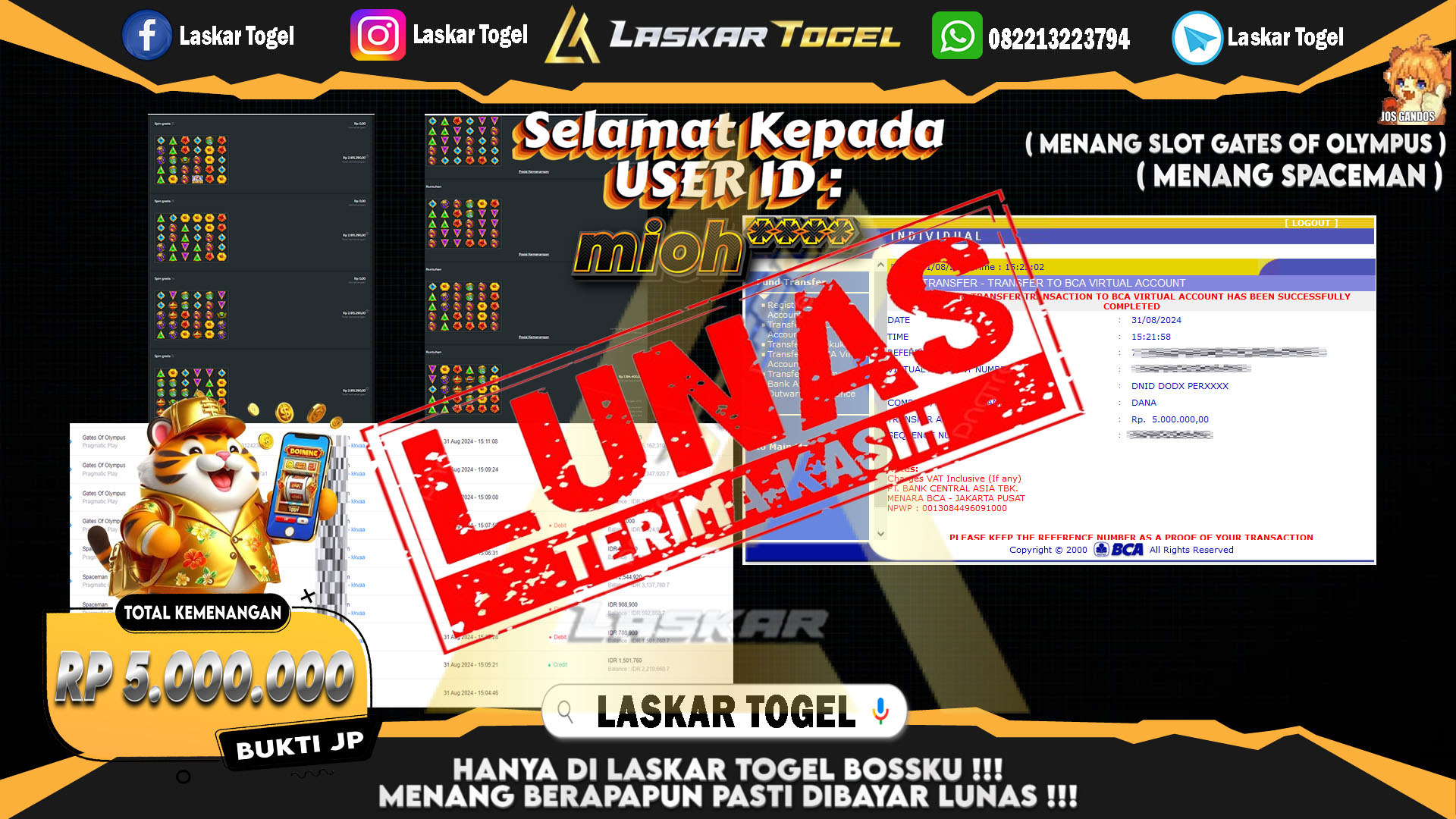 LASKARTOGEL JACKPOT TOGEL TOTO MACAU Rp.5.000.000.,- LUNAS