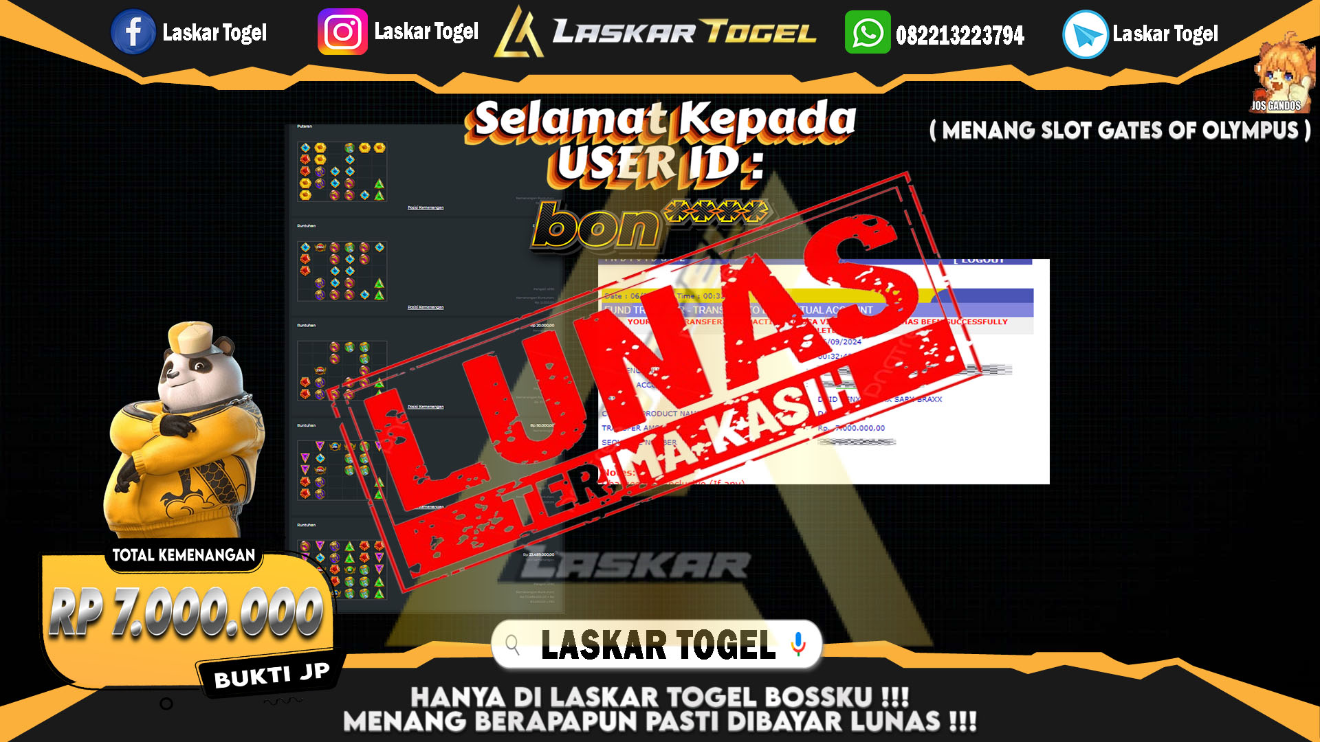 LASKARTOGEL JACKPOT TOGEL TOTO MACAU Rp.5.000.000.,- LUNAS