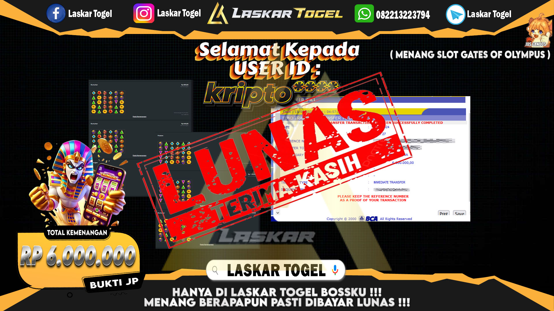 LASKARTOGEL JACKPOT TOGEL TOTO MACAU Rp.5.000.000.,- LUNAS