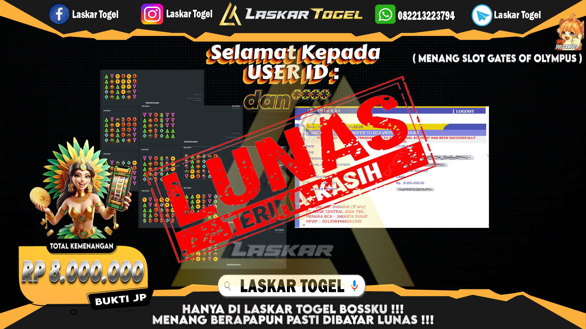LASKARTOGEL JACKPOT TOGEL TOTO MACAU Rp.5.000.000.,- LUNAS