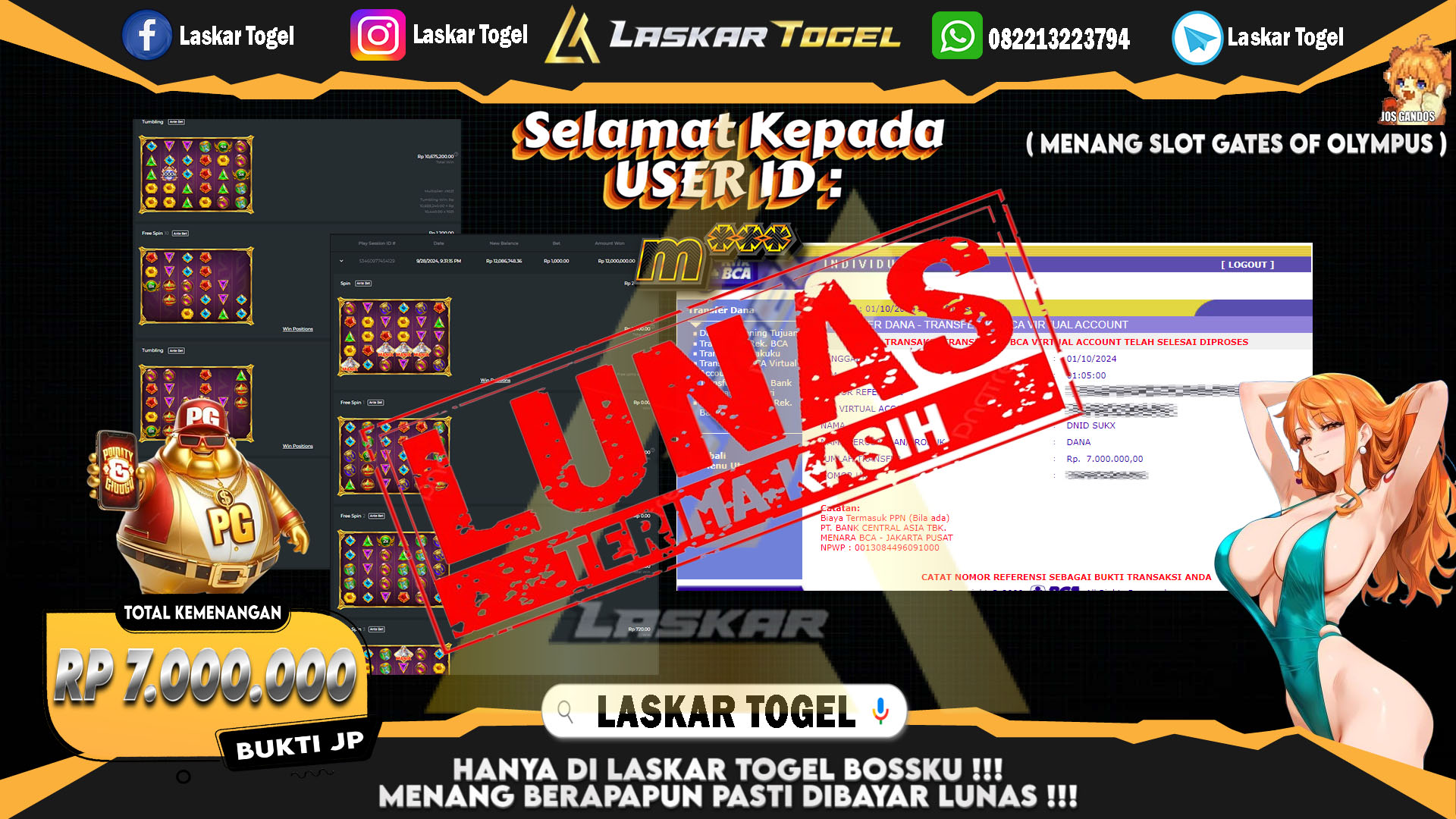 LASKARTOGEL JACKPOT SLOT GATES OF OLYMPUS Rp.7.000.000.,- LUNAS