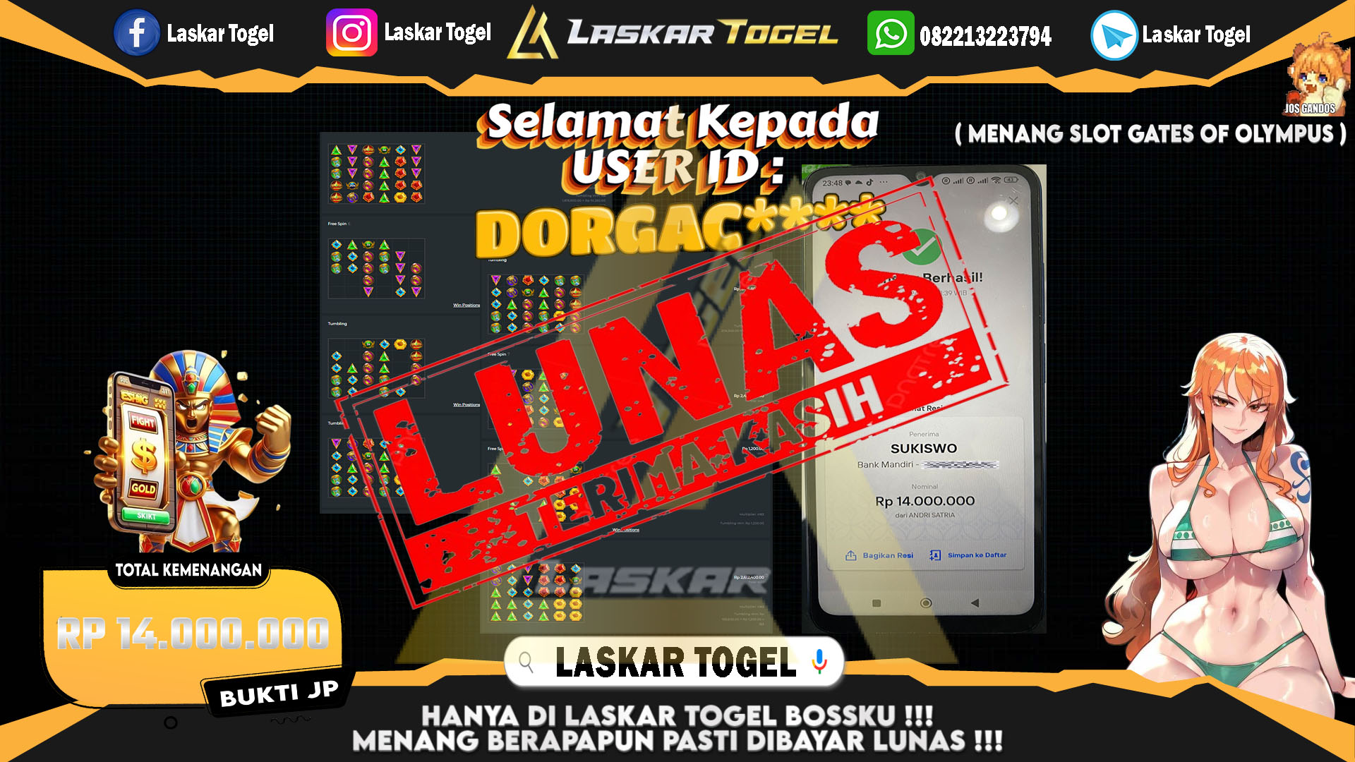 LASKARTOGEL JACKPOT SLOT GATES OF OLYMPUS Rp.14.000.000.,- LUNAS