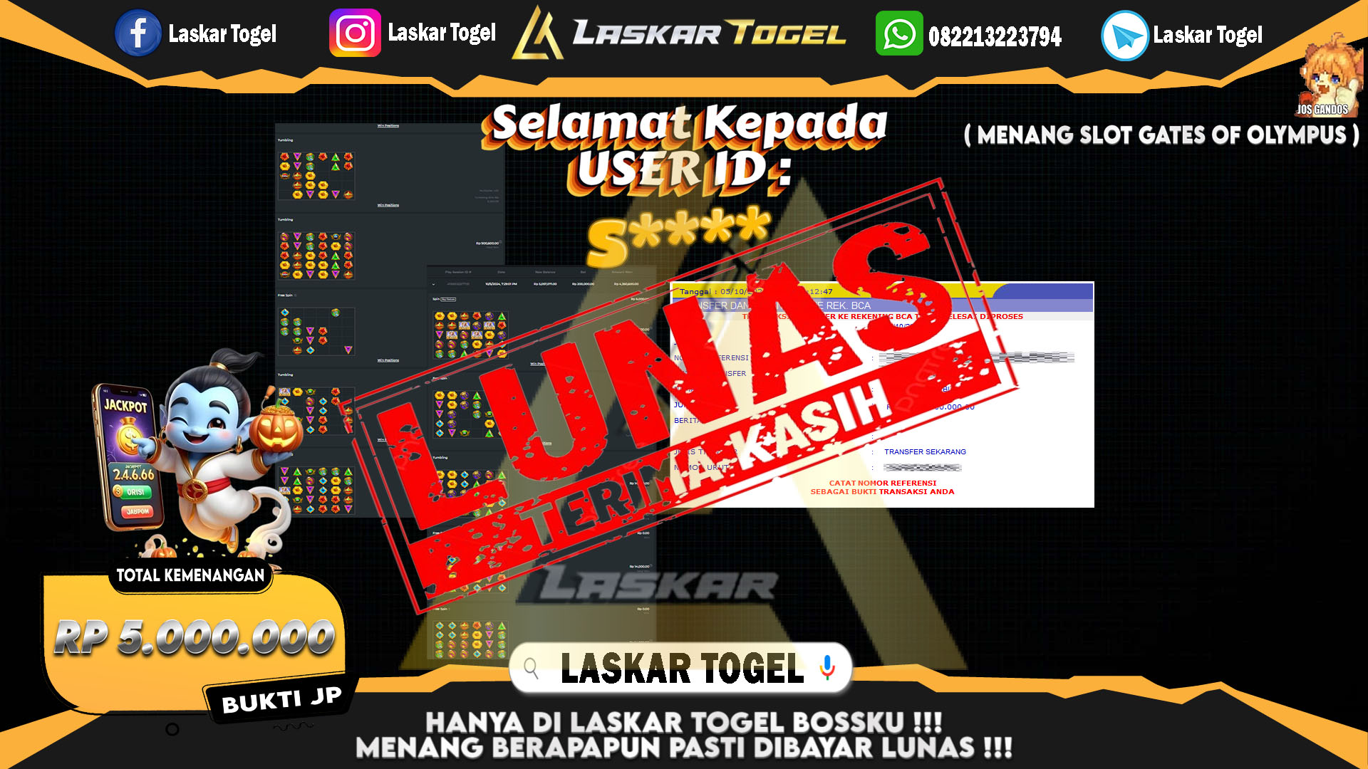 LASKARTOGEL JACKPOT SLOT GATES OF OLYMPUS Rp.5.000.000.,- LUNAS