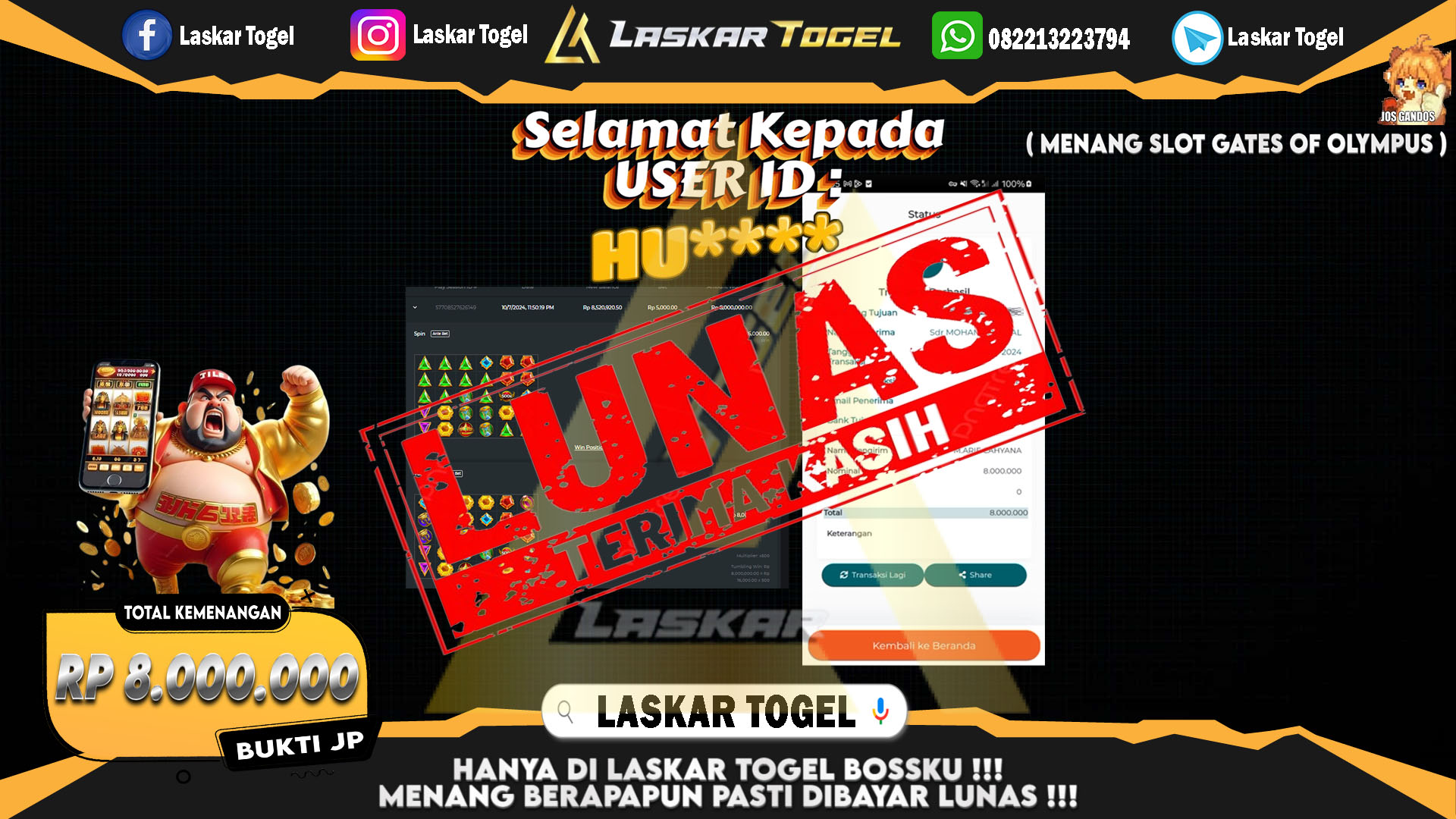 LASKARTOGEL JACKPOT SLOT GATES OF OLYMPUS Rp.8.000.000.,- LUNAS